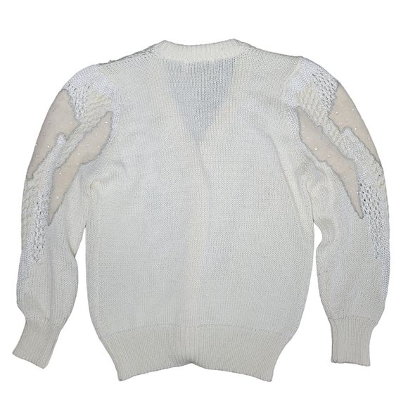 vintage 90s beaded sequin angora lambswool blend chunky knit cardigan sweater S - Picture 6 of 9